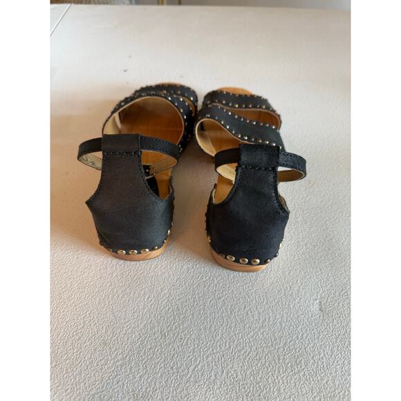 Free People North Shore Black Ankle Strap Leather Sandals EU38 US 8 Wooden Heel - Picture 3 of 5